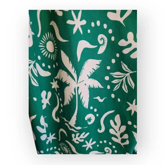 Anthropologie Corey Lynn Calter Green White Palm Print Paperbag Barrel Pants S/M - Picture 8 of 15